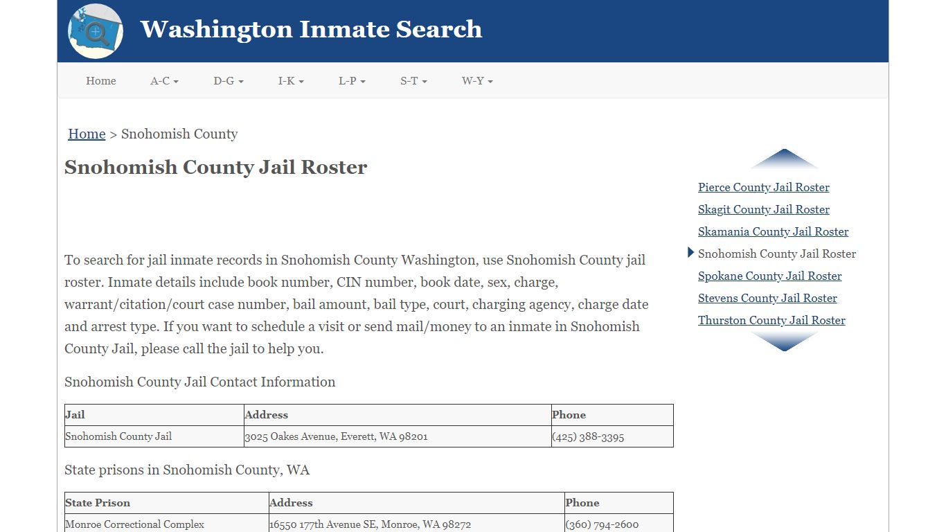 Snohomish County Jail Roster - Washington Inmate Search